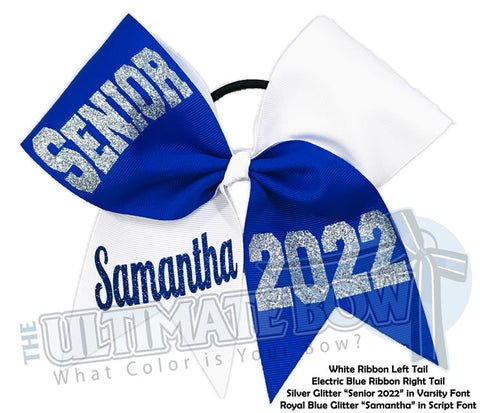 Senior Cheer Bow | Class of 2022 Cheer Bow | Graduation Cheer Bow | Senior Softball Bow | Electric Blue | White