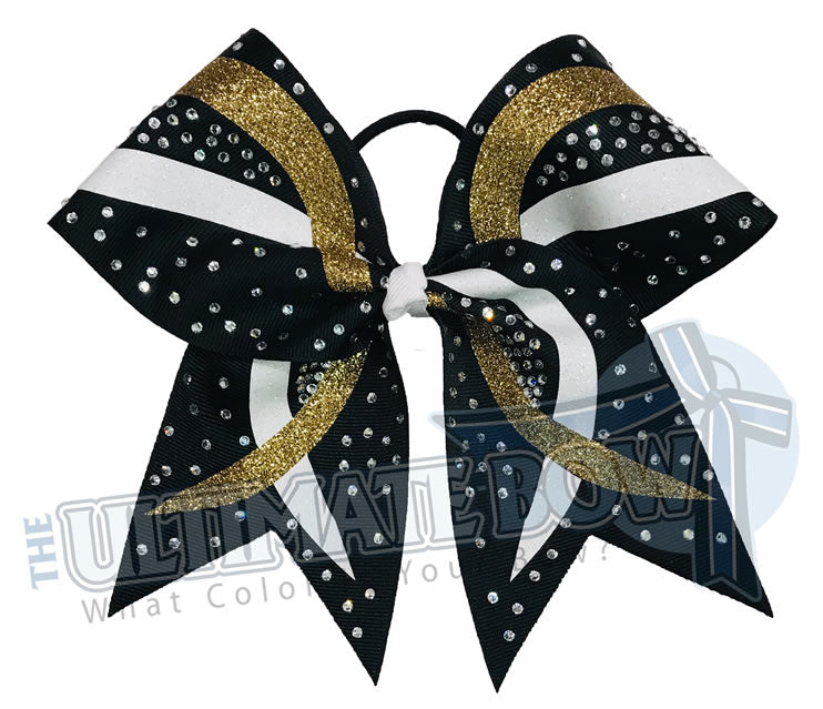 Glitter Rhinestone Ascent Competition Cheer Hair Bow (Black)
