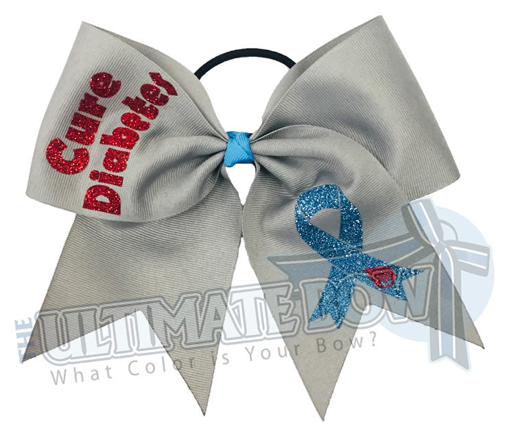 cure diabetes - diabetes awareness cheer bow - I wear grey for diabetes - social awareness cheer bows