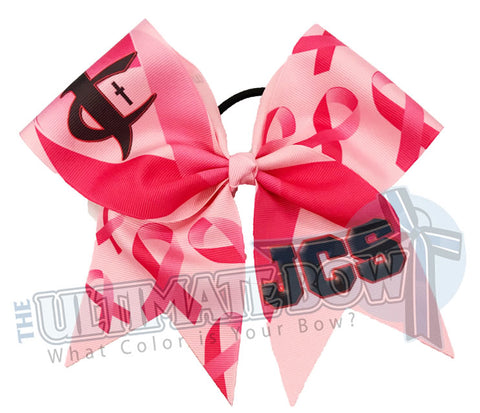 Breast Cancer Awareness sublimated logo cheer bow | personalized cheer bow | custom logo | white logo cheer bow | softball | Pink hair bow | Custom Ink