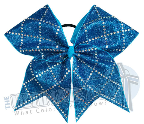 Diamonds are Forever Cheer Bow | Rhinestone and Glitter Cheer Bow | Turquoise Competition Cheer Bow