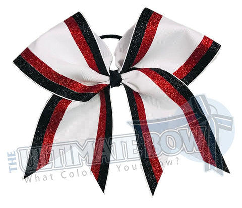 Double edge glitter stripes red glitter | black glitter red glitter white-cheer-bow-glitter-varsity-cheer-softball-school-recreational-cheer