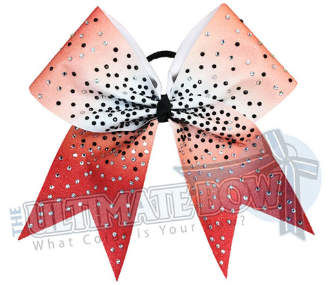 Red Ombre Glitter rhinestone Cheer Bow | Sublimated Cheer Bow | crystal clear rhinestones | jet black rhinestones | cheer-bow-full-glitter-cheerleader hair bow
