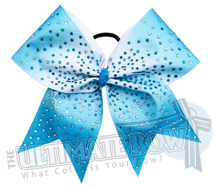 Turquoise Ombre Glitter rhinestone Cheer Bow | Sublimated Cheer Bow | crystal clear rhinestones | full glitter sublimated cheerleader hair bow