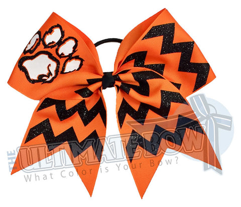 Fierce Glitter Chevron Paw Print | Cheer Bow | Softball Bow | Glitter Bow