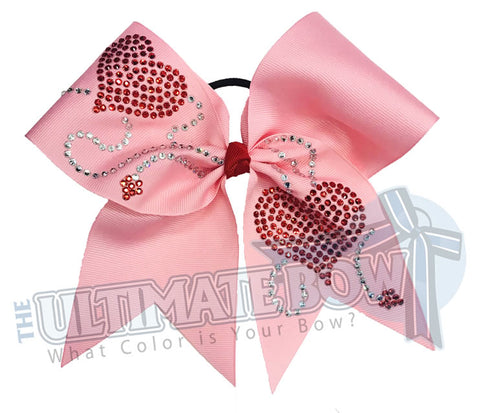 Follow Your Heart Pink Rhinestone Valentines Day Cheer Bow | Rhinestone Heart Cheer Bow | Valentine's Day Hair Bow | Pink and Red Valentine's Day Bow