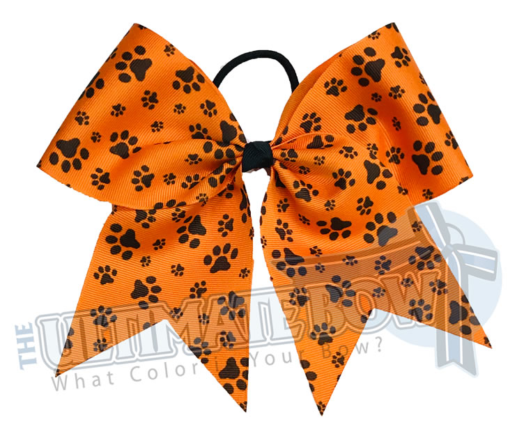 sublimated  paw print cheer bow | Paw Print cheer bow | orange and black cheer bow | softball | Sports hair bow