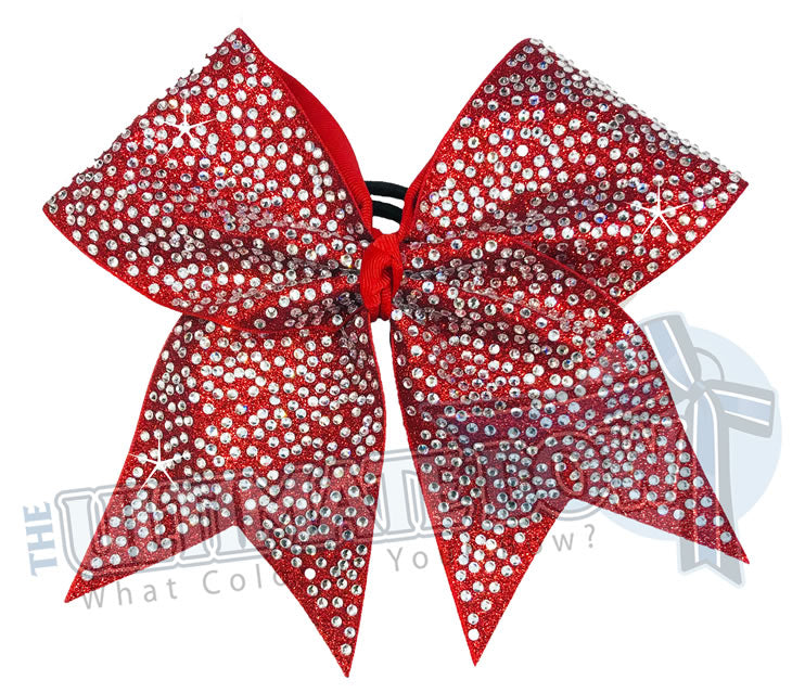 Full Glitter Rhinestone Penthouse Cheer Bow | Red Full Glitter | Covered in Rhinestones | Competition Cheer Bow | Blinged Out Cheer Bow