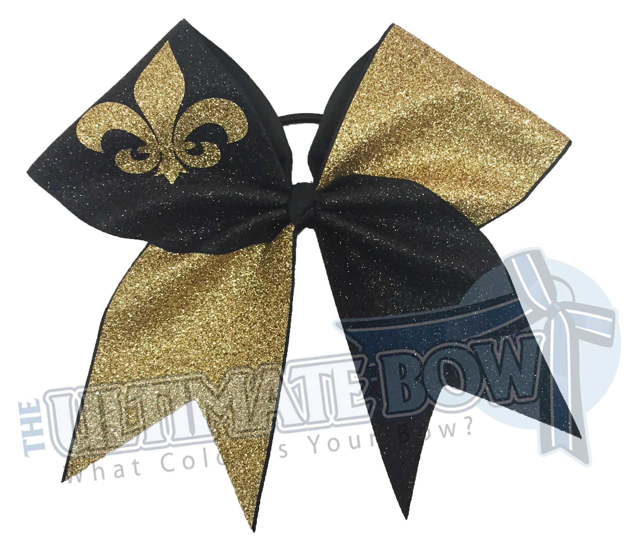 full glitter cheer bow - fleur de lis cheer bow - mardi gras bow - cheerleading hair bow - Saints cheer bow - New Oreans hair bow