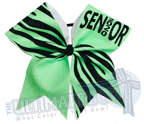 Full Glitter Tiger Stripes Cheer Bow | Neon Green and Black Zebra Stripes  | Full Glitter Zebra Cheer Bow | Senior 2020 Football Cheer Bow
