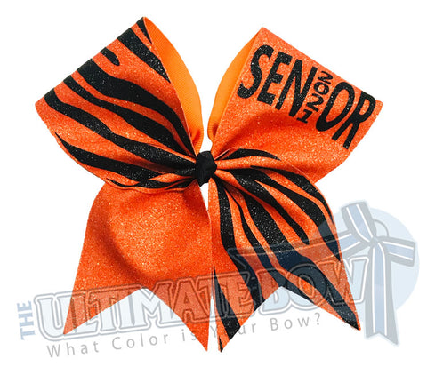Full Glitter Tiger Stripes Cheer Bow | Orange and Black Tiger Stripes  | Full Glitter Tiger Cheer Bow | Senior 2021 Football Cheer Bow