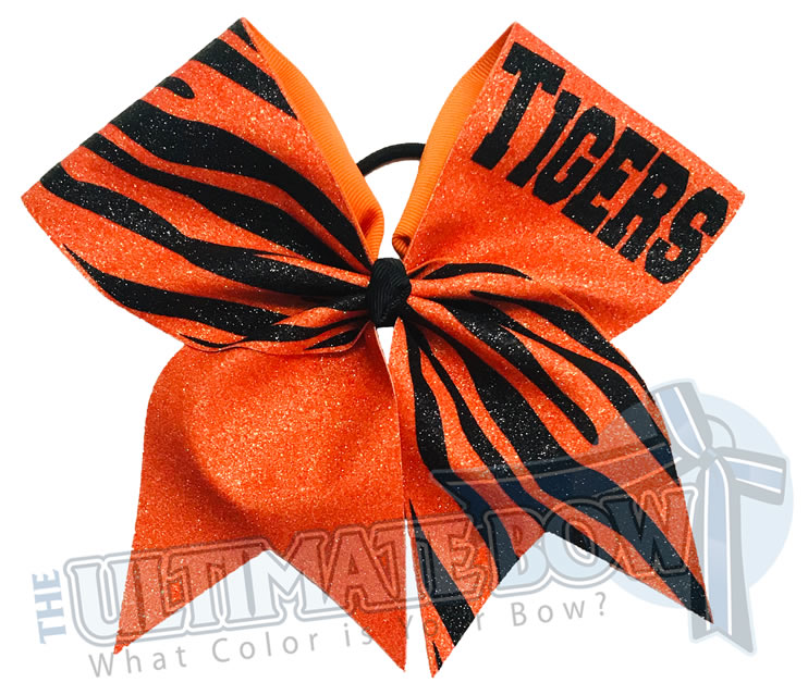 Full Glitter Tiger Stripes Cheer Bow | Orange and Black Tiger Stripes  | Full Glitter Tiger Cheer Bow | Tiger Football Cheer Bow