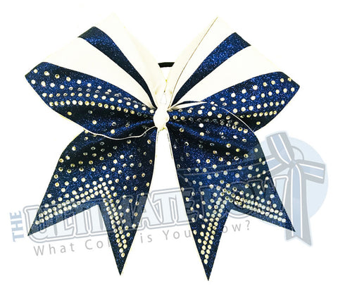Full Out Glitter Rhinestones Cheer Bow | Navy Cheer Bow | White Cheer Bow 