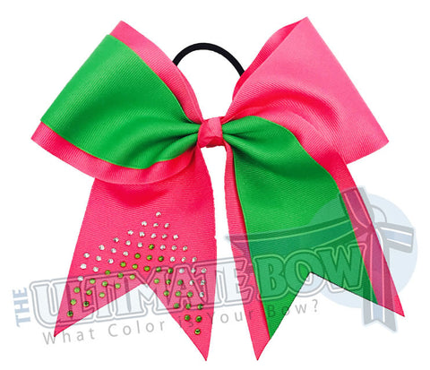 game-on-rhinestone-chevron-grosgrain-ribbon-texas-sized-cheer-bow-softball-neon-pink-neon-green-peridot-rhinestones