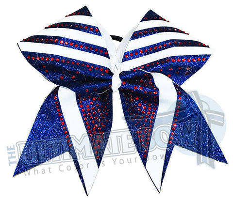 Red White and Blue Glitter Angles | Glitter and Rhinestone Cheer Bow | Glitter Angles Cheer Bows | Red Rhinestones | White Glitter | Royal Glitter