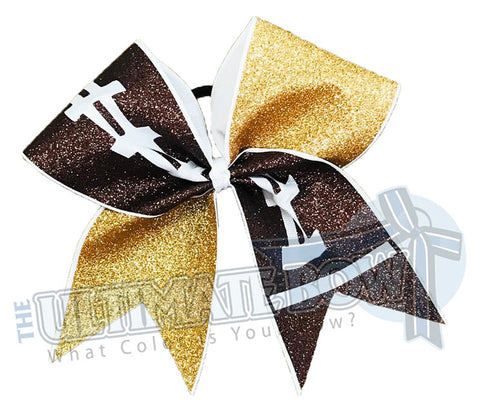 Full Glitter Football Cheer Bow | Football Bow | Gold Glitter | High school Cheer | Recreational Cheer