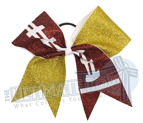 full-glitter-football-cheer-bow-football-bow | Yellow Gold Glitter | High school Cheer