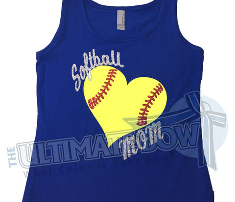 Glitter Heart Softball Mom Tank Top
