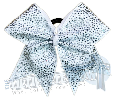 Full Glitter Rhinestone Penthouse Cheer Bow | White Full Glitter | Covered in Rhinestones | Competition Cheer Bow | Blinged Out Cheer Bow