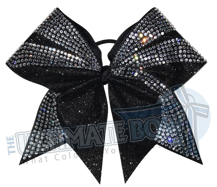 Glitter Rhinestone Ascent Competition Cheer Hair Bow (Black)