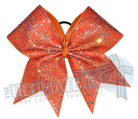 Glitter Rhinestone Illumination Cheer Bow | Bright Orange Cheer Bow | Glitter and Rhinestone Competition Cheer Bow