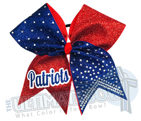 Glitter Squad Team Cheer Bows | Glitter and Rhinestone | Personalized Cheer Bows | Patriots Cheer Bow | Royal and Red Cheer Bow