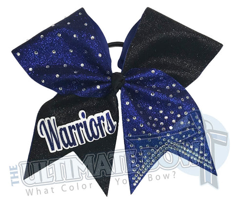 Glitter Squad Team Cheer Bows | Glitter and Rhinestone | Personalized Cheer Bows | Warriors Cheer Bow | Royal and Black Cheer Bow