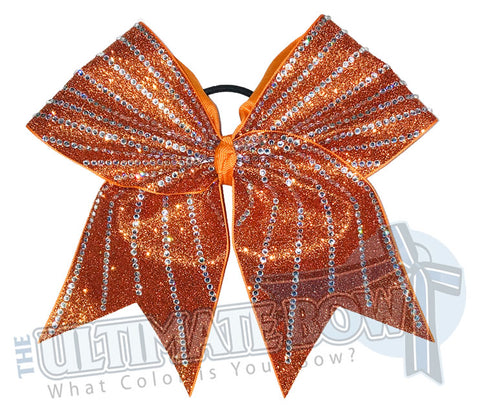 Glitter Sunrays Cheer Bow | Sunshine Cheer Bow | Striped Cheer Bow | Orange Glitter and Rhinestones Cheer Bow