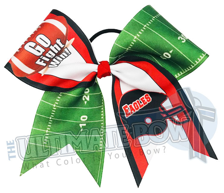 Go Fight Win Football Field Cheer Bow | Sublimated Cheer Bow | Team Cheer Bows | Eagles Cheer Bow