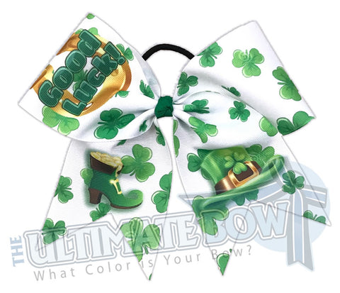 Good Luck Shamrocks Cheer Bow | Green with Envy Cheer Bow | Good Luck Horseshoe Cheer Bow