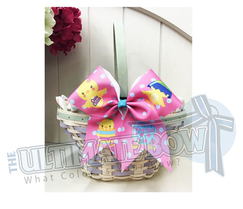 Easter Hair Bow | Cute Chick Easter Cheer Bow | Pink and Turquoise Cheer Bow | Easter Chicks | Easter Basket