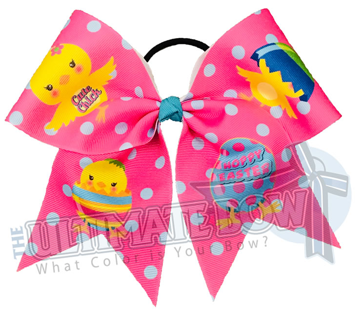 Easter Hair Bow | Cute Chick Easter Cheer Bow | Pink and Turquoise Cheer Bow | Easter Chicks
