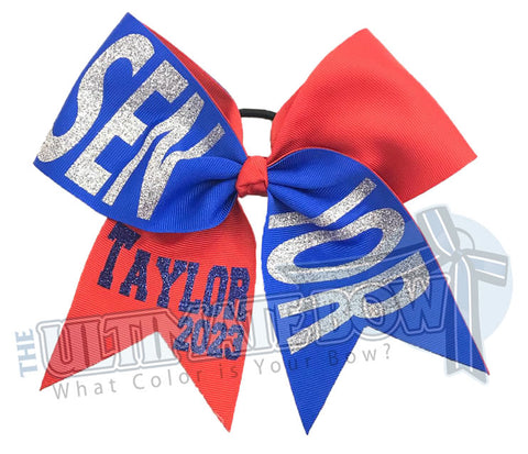 I Am A Senior Cheer Bow | Senior Year Cheer Bow | Graduation Gift | Senior 2023 | Class of 2023 | Red Bow | Electric Blue Bow | Cheerleading Hair Bow