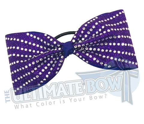 rhinestone-glitter-purple-crystal-clear-rhinestones-just-loops-tailless-no-tails-cheer-bow-full-glitter cheer bows
