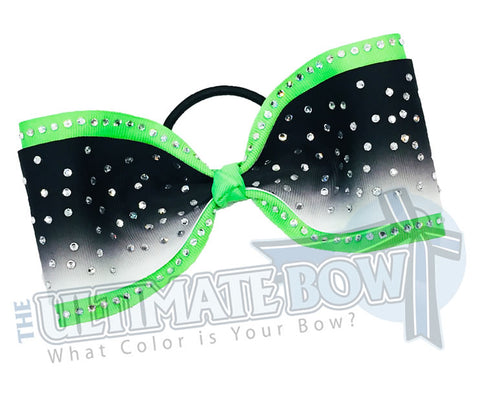 Just-Loops-Tailless-tail-less-no tails-rhinestone-ombre-effect-rhinestone-neon-green-white-black-cheer-bow-cheer-camp-sideline