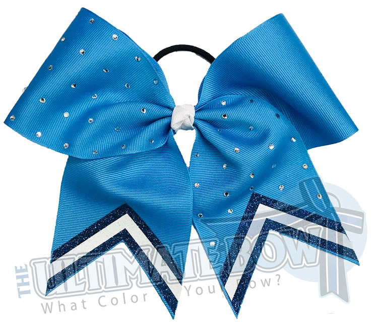 Leader of the Pack Glitter V Cheer Bow | High School Cheer Bow | Rhinestone Glitter Cheer Bow | Columbia Blue and Navy Cheer Bow