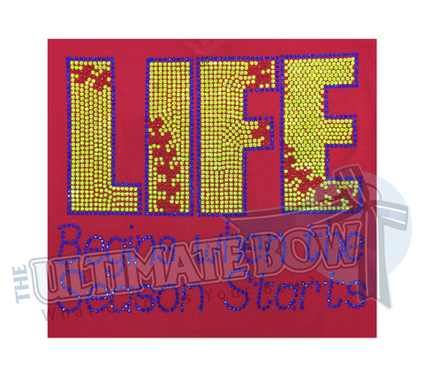 Life Begins When the Season Starts Rhinestone Softball V-Neck T-Shirt
