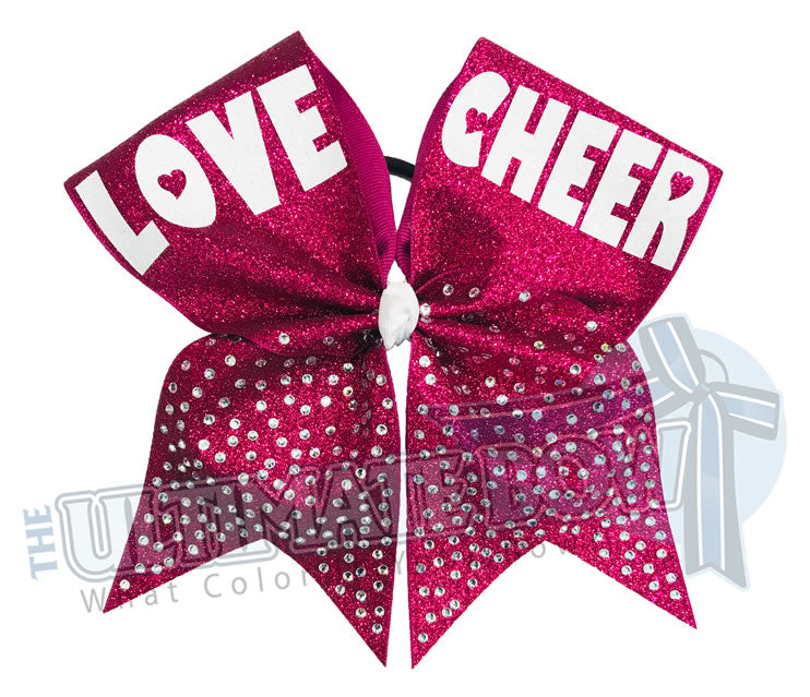Love Cheer Glitter Rhinestone Cheer Bow | Hot Pink Fuchsia Glitter Cheer Bow | Valentine's Day Cheer Bow
