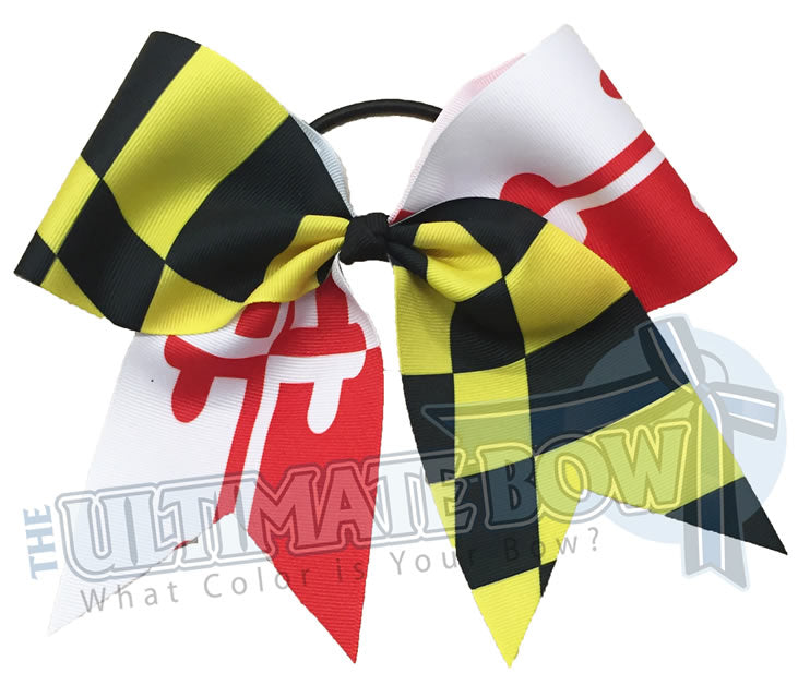 Maryland-State-Flag-Red-Yellow-Gold-Baltimore-Cheer-Bow-Softball-Terrapins