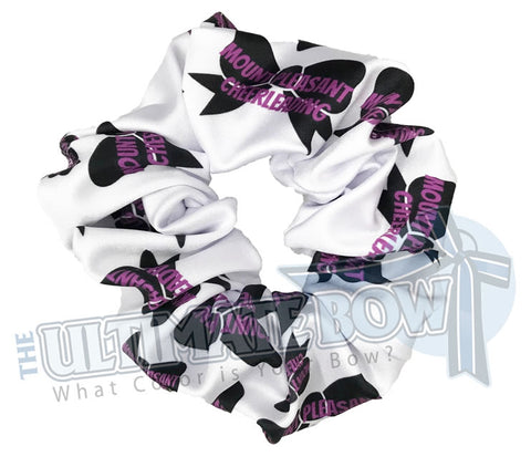 custom printed scrunchies | sublimate scrunchies | logo scrunchies | two color logos | Mount Pleasant Cheerleading
