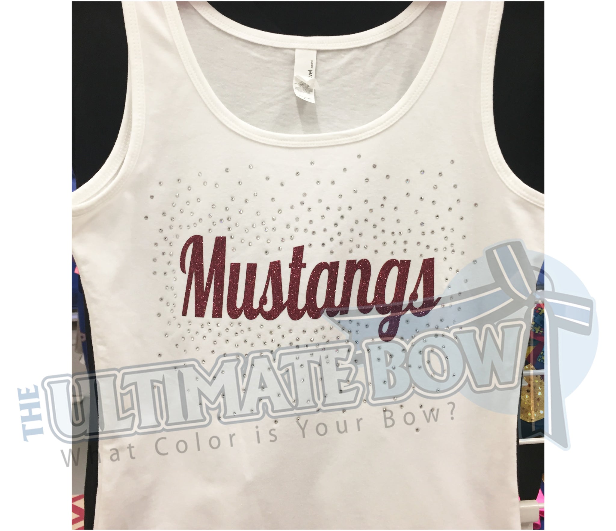 Mustang-Football-mom-rhinestone-tank-top-black-white-maroon-glitter