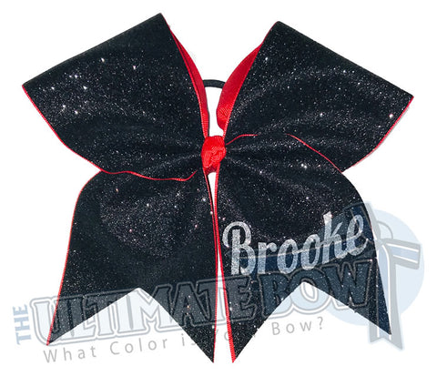 My Superior Glitter Bow | Personalized Glitter Cheer Bow | Black and Red Cheer Bow | Name on Cheer Bow