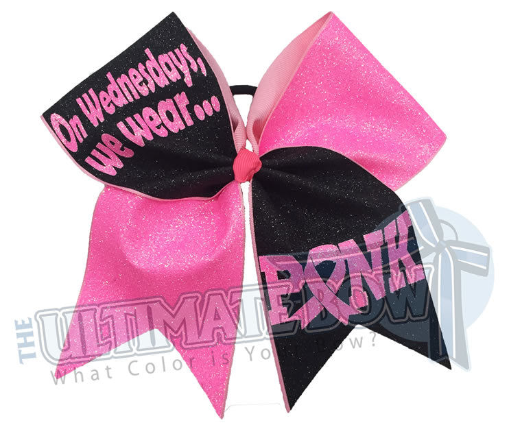 full-glitter-personalized-On Wednesdays we wear pink-neon-pink-black - Breast Cancer Awareness Bow - Pink Ribbon