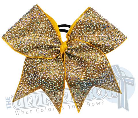 Full Glitter Rhinestone Penthouse Cheer Bow | Gold Full Glitter | Covered in Rhinestones | Competition Cheer Bow | Blinged Out Cheer Bow