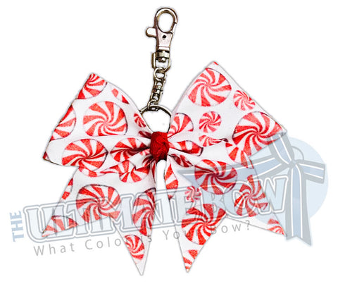 Sweet Peppermint Glitter Key Chain Bow | Christmas Key Chain | Holiday Key Chain Bow