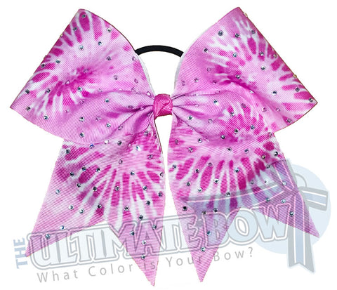 Pink Tie Dye Rhinestone Cheer Bow | Cheerleading Bow | Softball Hair Bow