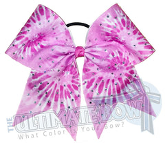 Pink Tie Dye Rhinestone Sublimated Cheer Bow | Breast Cancer Awareness Pink Tie Dye Cheer Bow | Light Pink Tie Dye | Rhinestone Cheer Bow