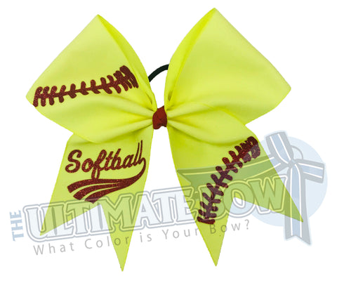 ultimate-softball-bow-neon-yellow-glitter-red-glitter-laces-hair-bow-laces-softball-bow