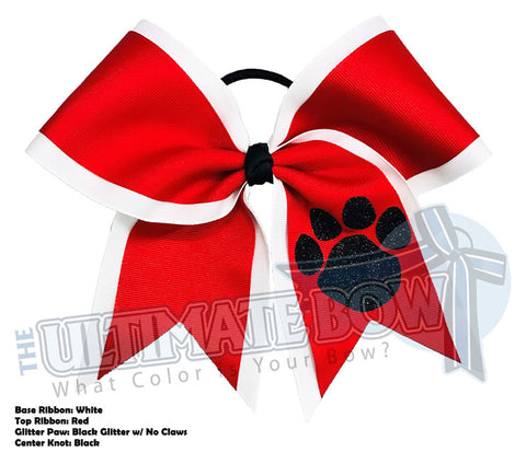 Texas sized-glitter-paw-print-cheer bow-softball bow-| White | Red | Black Glitter | paw prints mascot lions tigers bears panthers cougars bulldogs | Paw print Cheer Bow