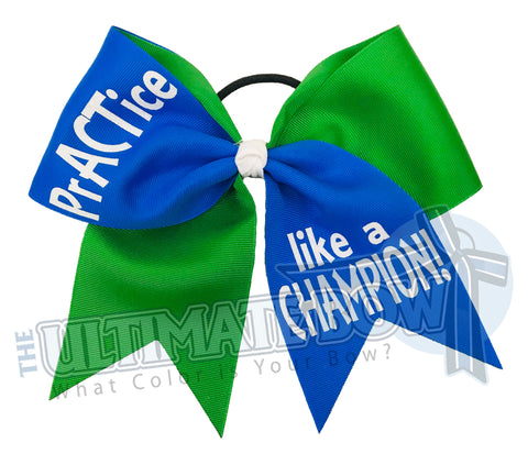 Practice like a Champion-glitter-practice-cheer-bow-softball-bow-practice-bow - emerald - electric blue